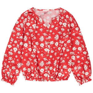 Blusa en twill brillante estampada de flores para niña  Main Blusa en twill brillante estampada de flores para niña