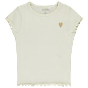 Camiseta de manga corta de punto acanalado con corazón bordado para niña  Main Camiseta de manga corta de punto acanalado con corazón bordado para niña