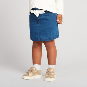 Falda corta efecto denim con cinturón para atar para bebé niña 