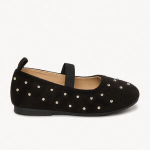 Zapatos babies negros con banda elástica y remaches plateados para niña 