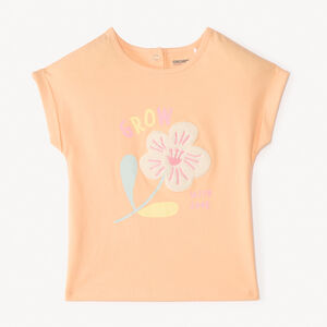 Camiseta de manga corta con parche de flor de bucle para niña bebé. 
