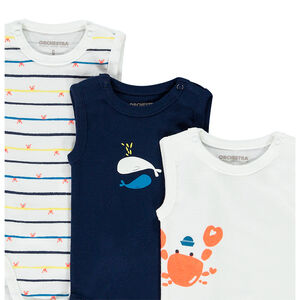 Pack de 7 bodies de bebé con estampado de barco y animales marinos. 