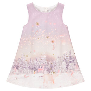 Vestido sin mangas con estampado y lentejuelas doradas 