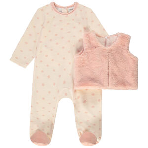 Chaleco de efecto piel de oveja + pelele para bebé niña con aperturas según la edad 