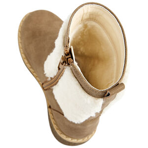 Botines beige con cremallera y forro suave para niña 