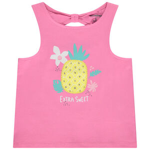 Camiseta sin mangas con estampado de piñas y espalda calada para niña 