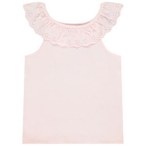 Camiseta sin mangas con volante en brodería inglesa para niña  Main Camiseta sin mangas con volante en brodería inglesa para niña