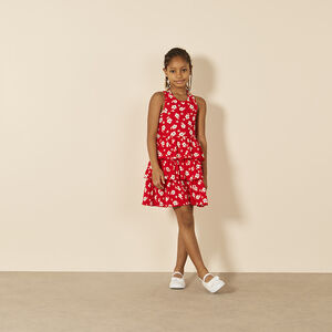 Vestido sin mangas estampado con volantes y espalda cruzada para niña 