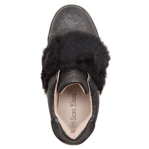 Zapatillas bajas brillantes con velcro de pelo falso 