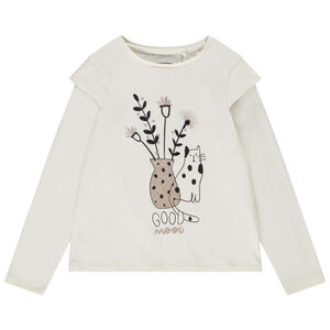 Camiseta de manga larga de punto con estampado de gato para niña Main Camiseta de manga larga de punto con estampado de gato para niña