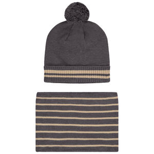 Set bonnet + snood en tricot à rayures avec doublure en sherpa pour garçon Main Set bonnet + snood en tricot à rayures avec doublure en sherpa pour garçon