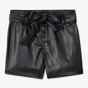 Short uni en similicuir avec ceinture à nouer pour fille  
