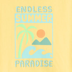 Camiseta de manga corta lisa con estampado y bordado de fantasía veraniega para niño. 