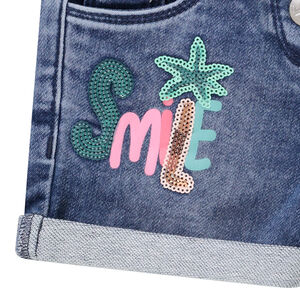 Short effet jean délavé avec print et sequins pour fille 
