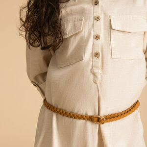 Vestido estilo camisa de manga larga + cinturón para niña 