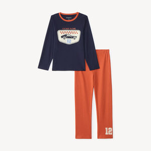 Pijama de dos piezas largo para niño con estampado de coche vintage 