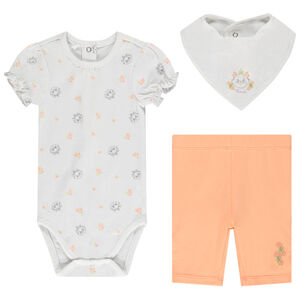 Conjunto 3 piezas body de jersey + corsario + babero Marie Disney para bebé niña 