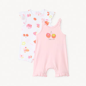 Conjunto de 2 monos cortos con estampado de cerezas para niña bebé 