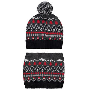 Conjunto de gorro y cuello de punto acanalado estampado para niño Main Conjunto de gorro y cuello de punto acanalado estampado para niño