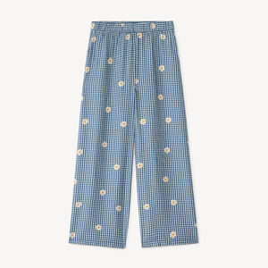 Pantalón ancho de vichy con bordado de flores para niña 