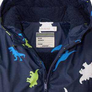 Parka de goma con estampado de dinosaurios y color cambiante para niño 