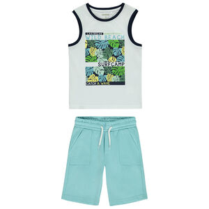 Conjunto camiseta sin mangas fantasía + short liso de felpa para niño 