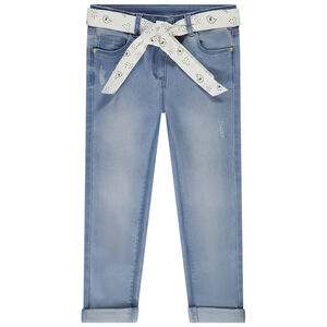 Jean slim con cinturón estampado para anudar para niña 