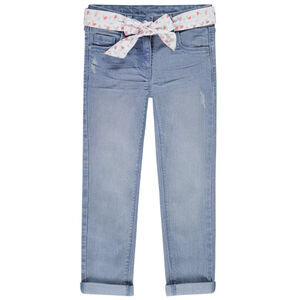 Jean slim de denim con cinturón de foulard niña 