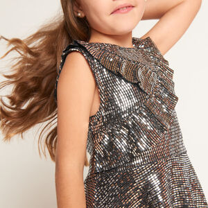 Vestido de fiesta en tejido fantasía plateado para niña 