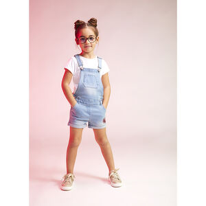 Salopette en jean effet délavé avec print cœurs en sequins pour fille 