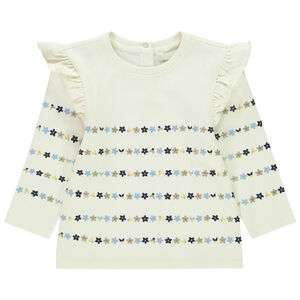 Camiseta de manga larga a rayas con flores para bebé niña 