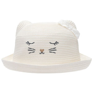 Sombrero divertido de paja trenzada con diseño de gato para bebé niña 