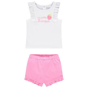 Conjunto corto con short efecto arrugado para bebé niña  Main Conjunto corto con short efecto arrugado para bebé niña