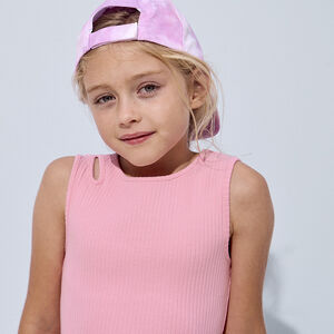 Vestido sin mangas de punto canalé liso para niña  Main Vestido sin mangas de punto canalé liso para niña