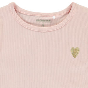 Camiseta de manga corta de punto acanalado con corazón bordado para niña  Main Camiseta de manga corta de punto acanalado con corazón bordado para niña
