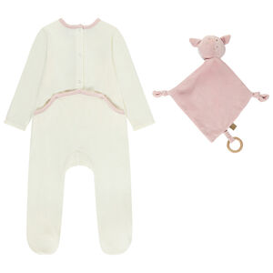Pelele de terciopelo fantasía con doudou a juego para bebé niña con aperturas adaptadas según la edad  Main Pelele de terciopelo fantasía con doudou a juego para bebé niña con aperturas adaptadas según la edad