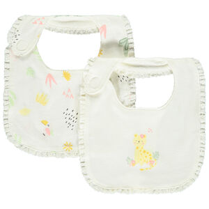 Lote de 2 baberos impresos de jungla con bordado para niña bebé  Main Lote de 2 baberos impresos de jungla con bordado para niña bebé