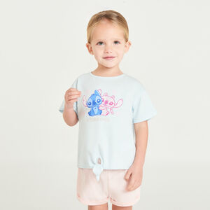Camiseta de manga corta anudada con Stitch y Angel de Disney para niña. 