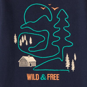 Sudadera de felpa para niño con estampado y bordado de bosque. 