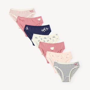 Conjunto de 7 braguitas para niña con estampados divertidos. 