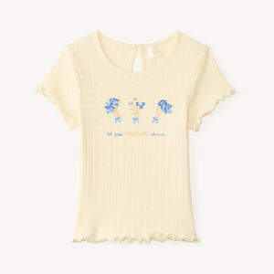 Camiseta de manga corta de punto con flores en relieve para bebé niña. 
