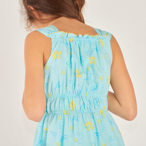 Vestido de tirantes de tela con estampado de conchas para niña 