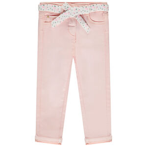 Jean recto con cinturilla de flores para atar para niña. 