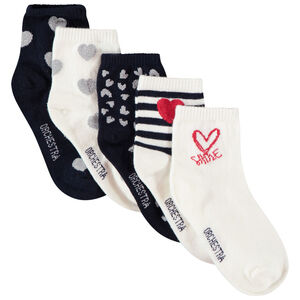 Lot de 5 paires de chaussettes fantaisie imprimé coeurs et rayures pour fille 