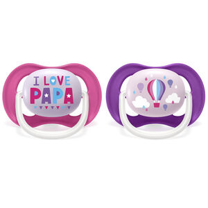 Pack de 2 chupetes de silicona I love Papa/ globo 6-18 meses - Rosa/ violeta 