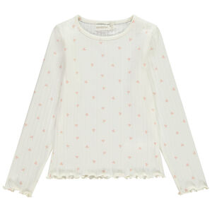 Camiseta de manga larga de punto acanalado con estampado de corazón para niña 