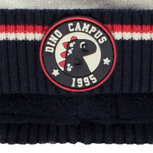 Gorro de punto con forro y badge de dinosaurio para bebé niño 