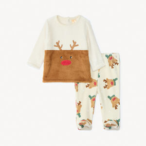 Conjunto de pijama de Navidad bicolor para bebé niño con acabados diferentes según la edad. 