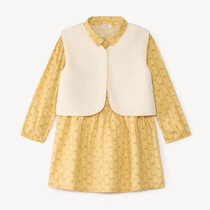 Conjunto de 2 piezas: vestido de camisa de manga larga y chaleco de sherpa. 