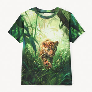 Camiseta de manga corta con estampado fotográfico de leopardo para niño 